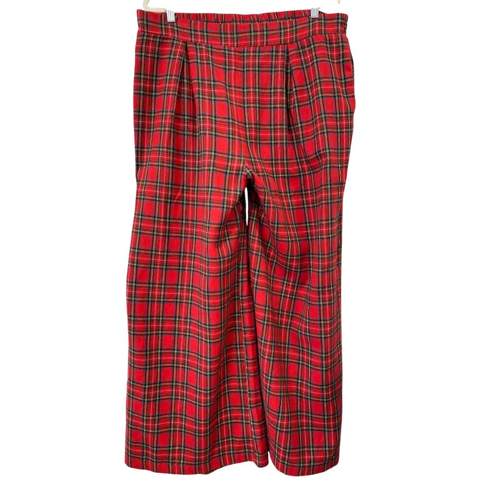 Jodifl Flannel Pants Plus Size 2X Plaid Wide-Leg Pants Red Green Elastic Lounge